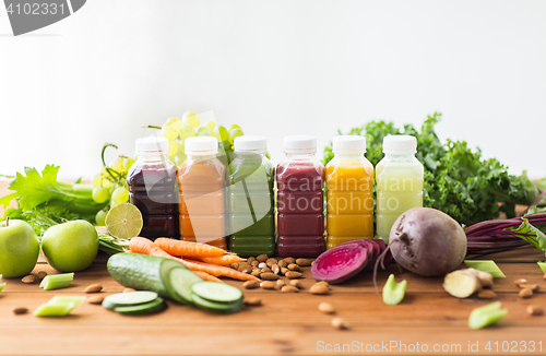 Image of bottles with different fruit or vegetable juices