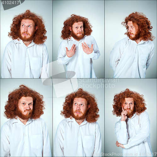 Image of Portrait of young man with shocked facial expression