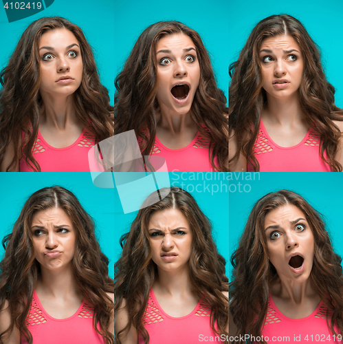 Image of The young woman\'s portrait with different emotions