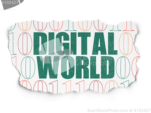 Image of Information concept: Digital World on Torn Paper background