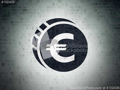 Image of Currency concept: Euro Coin on Digital Data Paper background