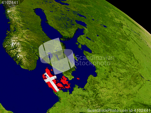 Image of Denmark with flag on Earth
