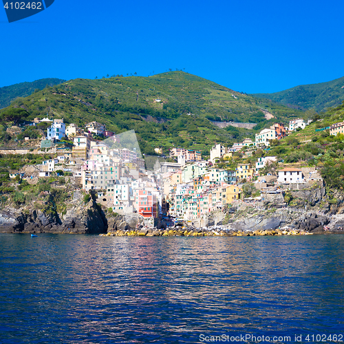 Image of Riomaggiore in Cinque Terre, Italy - Summer 2016 - view from the