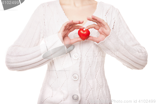 Image of Valentines woman holding heart. Love concept