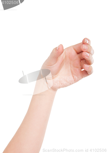 Image of Beautiful woman hand holding invisible glass 