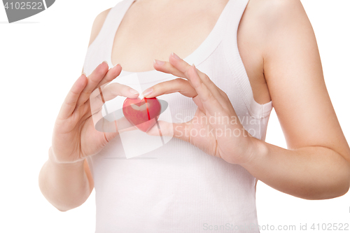 Image of Valentines woman holding heart. Love concept