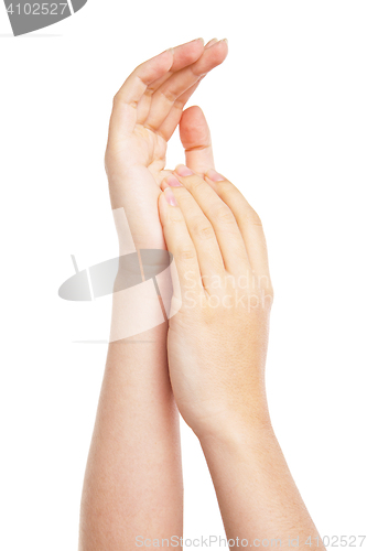Image of care for beautiful woman hands