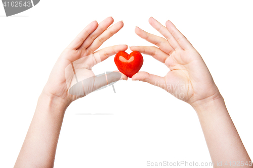 Image of Woman\'s hand with heart symbol isolated