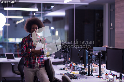 Image of portrait of a young successful African-American woman in modern 