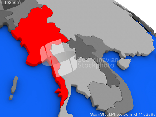 Image of Myanmar in red