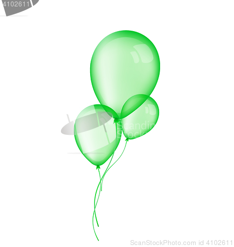 Image of Three green balloons isolated on white background