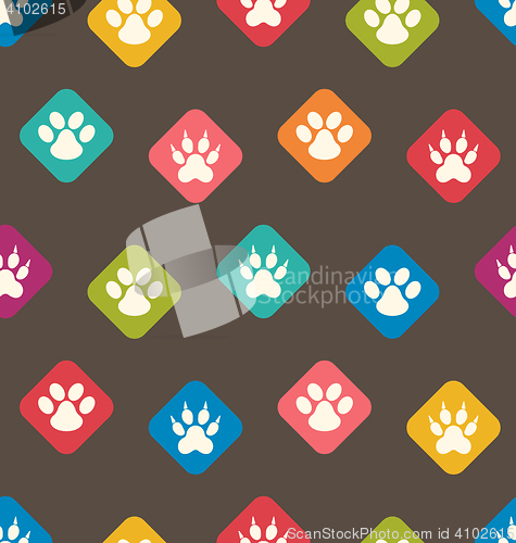 Image of Seamless Texture with Colorful Traces of Cats, Dogs. Footprints 