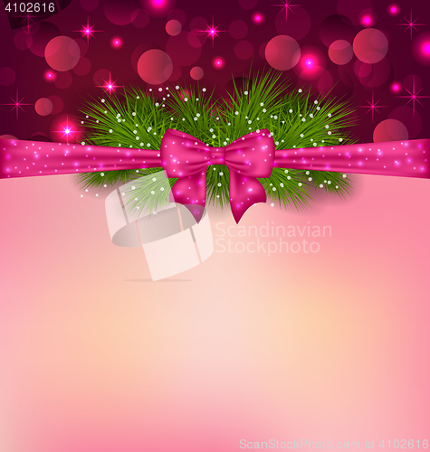 Image of Christmas elegance background with fir branches and bow ribbon