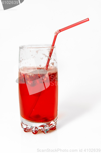 Image of berry cooler cocktail with drinking straw on white background