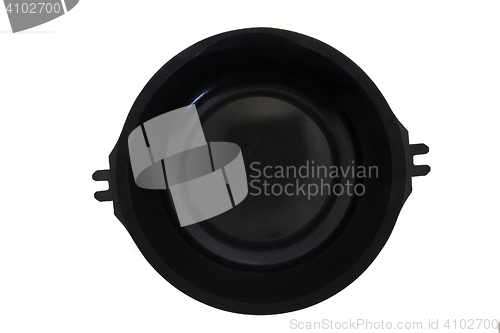 Image of black frying pan on white