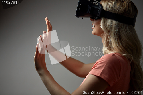 Image of close up of woman in virtual reality headset