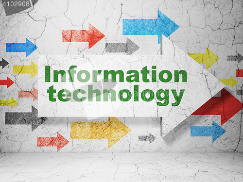 Image of Information concept: arrow with Information Technology on grunge wall background