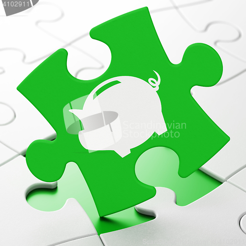 Image of Banking concept: Money Box on puzzle background