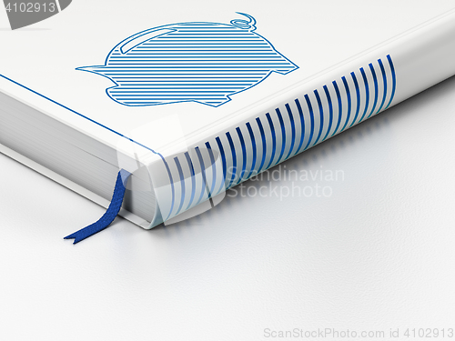 Image of Banking concept: closed book, Money Box on white background