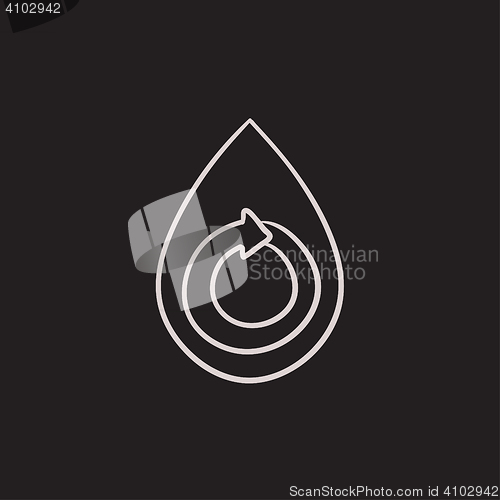 Image of Water drop with circular arrow sketch icon.