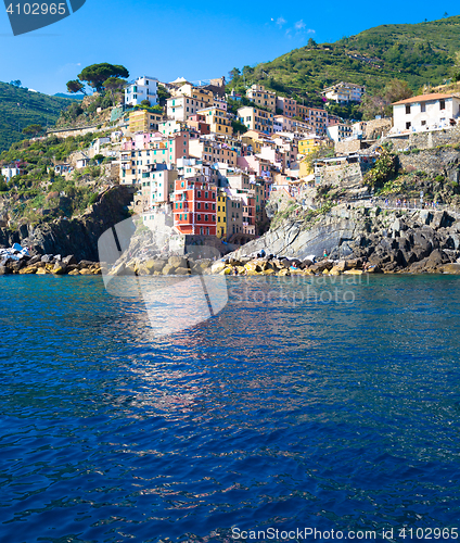 Image of Riomaggiore in Cinque Terre, Italy - Summer 2016 - view from the