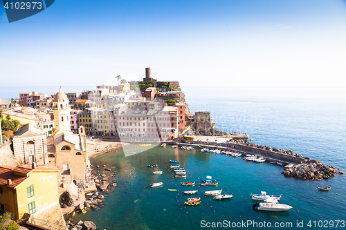 Image of Vernazza in Cinque Terre, Italy - Summer 2016 - view from the hi