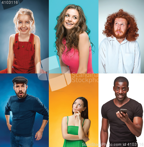 Image of Portrait of young man, woman with different facial expression