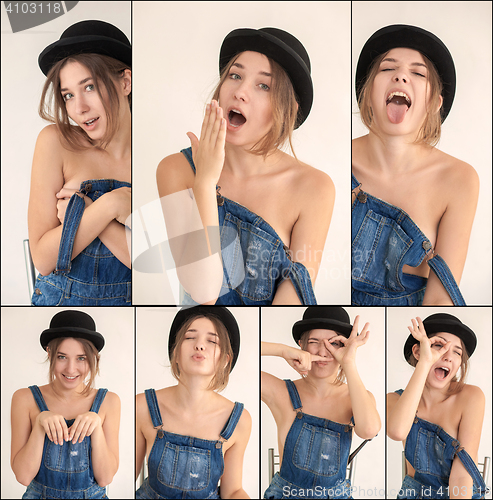 Image of The portrait of pretty young funny woman in hat