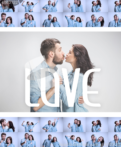 Image of The man and woman communicating on a gray background