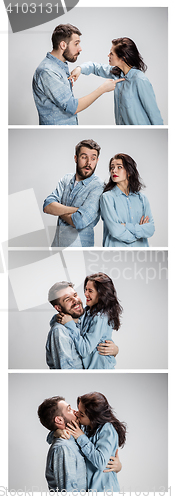 Image of The man and woman communicating on a gray background