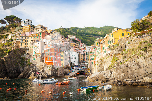 Image of Riomaggiore in Cinque Terre, Italy - Summer 2016 - view from the
