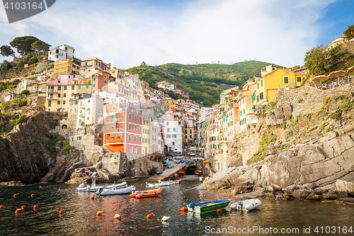 Image of Riomaggiore in Cinque Terre, Italy - Summer 2016 - view from the