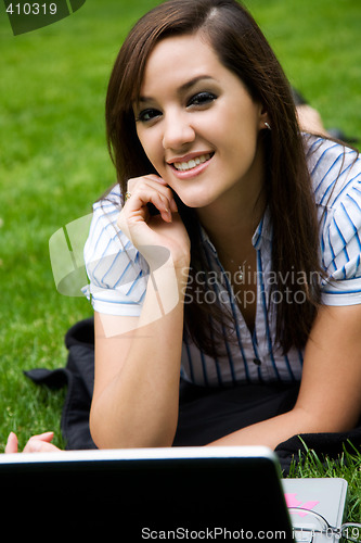 Image of Working caucasian businesswoman