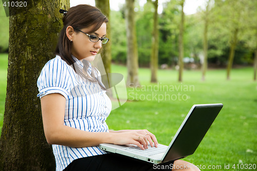 Image of Working caucasian businesswoman