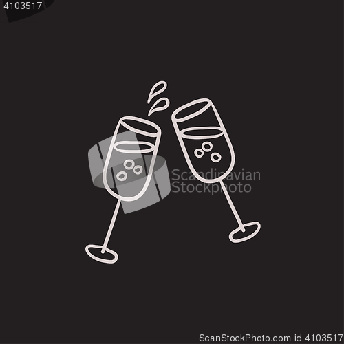 Image of Two glasses of champaign sketch icon.