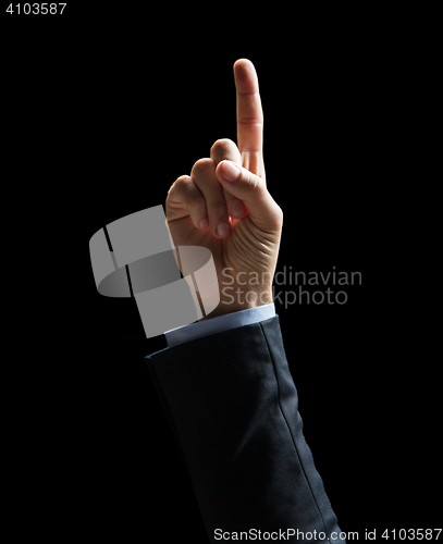 Image of close up of businessman hand pointing finger 