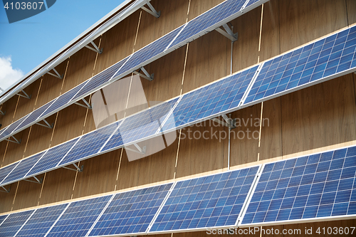 Image of solar battery panels on building facade