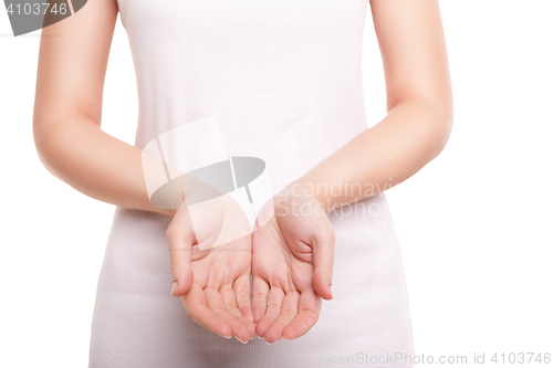 Image of picture of woman holding something on the palms