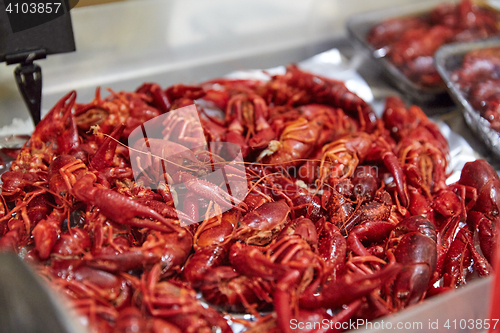 Image of boiled red crayfish at street market