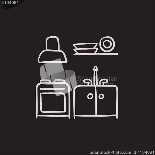 Image of Kitchen interior sketch icon.