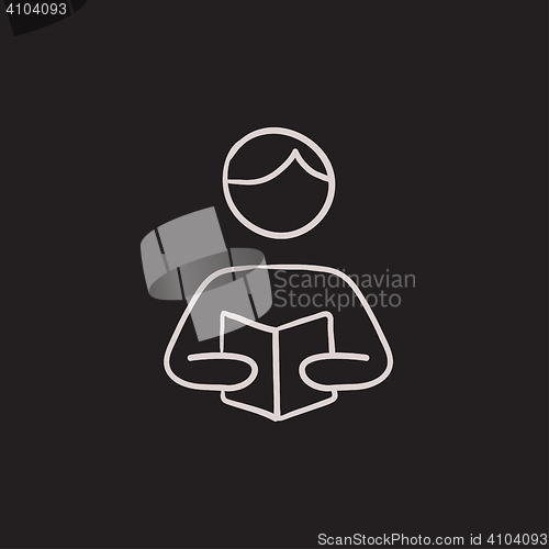 Image of Man reading book sketch icon.