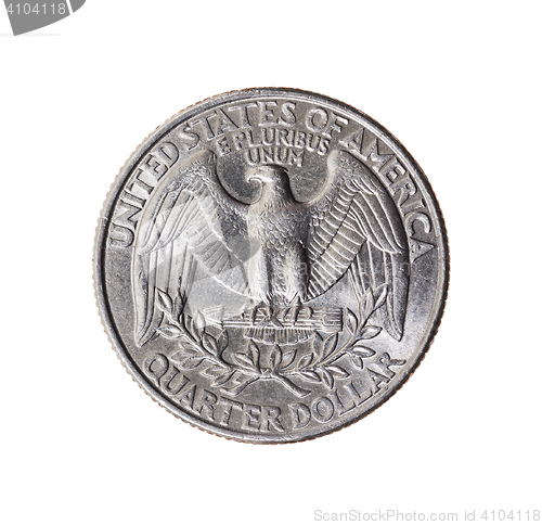 Image of quarter of the US dollar, isolated