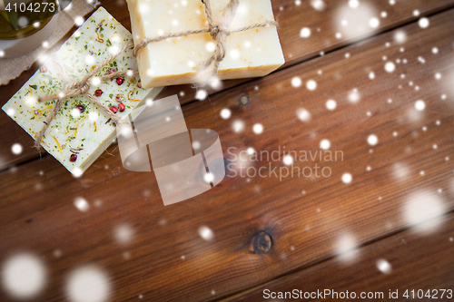 Image of handmade soap bars on wood