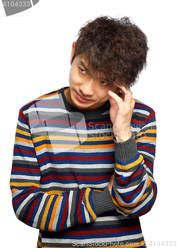 Image of  young thoughtful man isolated over white background