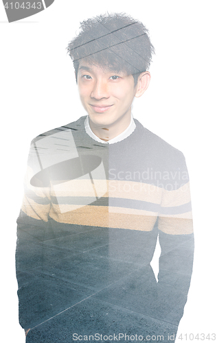 Image of double exposure asian man and city buildings
