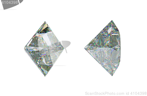 Image of Sde views of princess cut diamond or gemstone on white