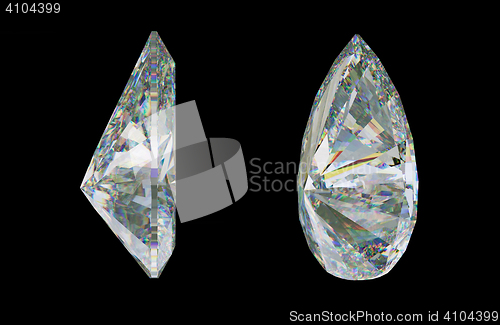 Image of Side views of pear cut gemstone or diamond on black