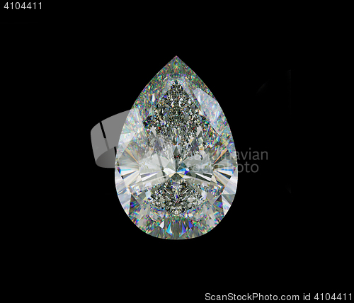 Image of Large pear cut diamond isolated on black