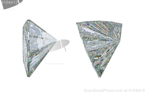 Image of Side view of trillion cut diamond or gemstone on white