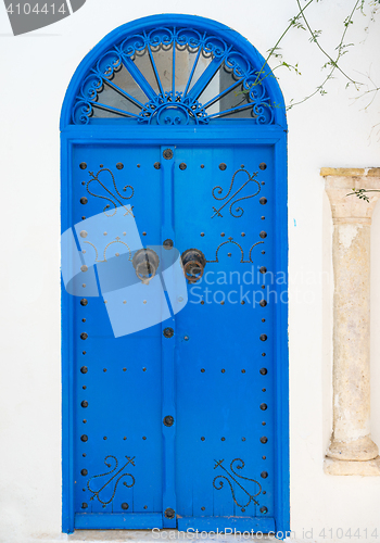 Image of Blue Traditional door with arch from Tunisia